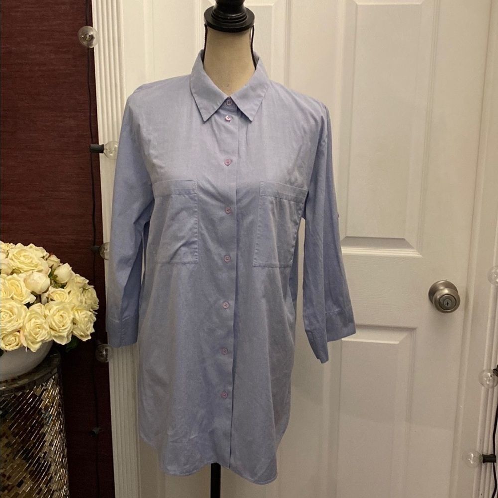 Lafayette 148 Light Blue Button-Up Shirt, XL